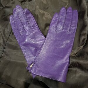 Genuine Leather Elegant Purple Leather Gloves Sz 7.5